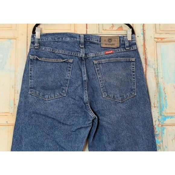 Wrangler Mens 33x32 Blue Denim Jeans Solid Pure Cotton Pockets Tapered Mid Rise - Picture 5 of 7
